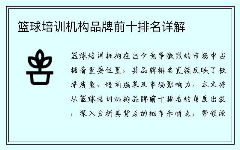 篮球培训机构品牌前十排名详解